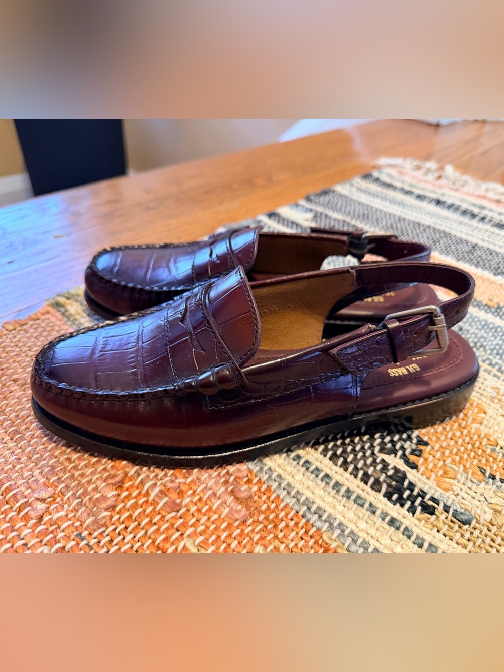 G.H. Bass & Co. Women's Burgundy Croc-Embossed Slingback Loafers